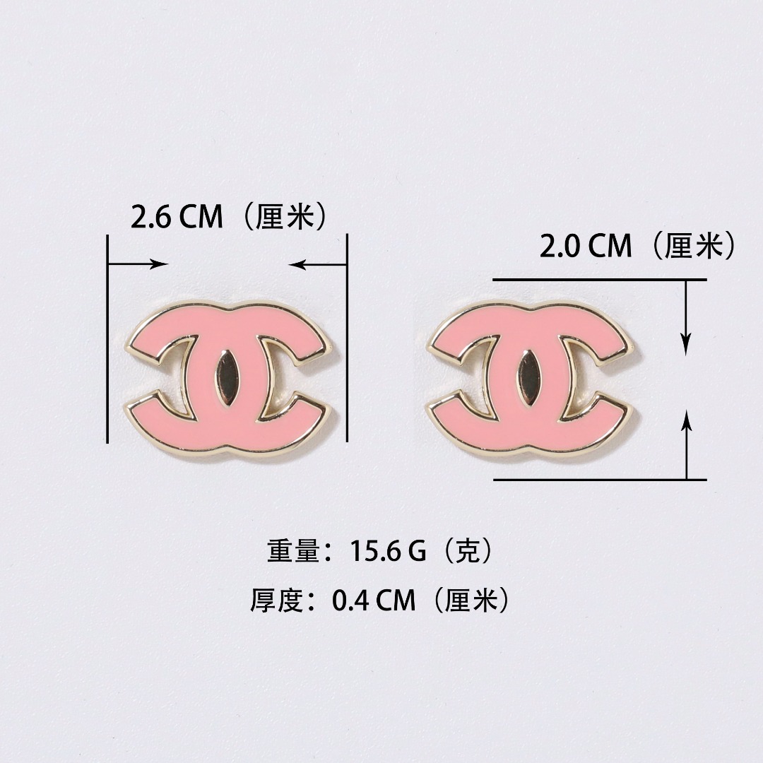 CCE370 Chanel Pink enamel cc logo stud earrings for women - ccjewelryacc