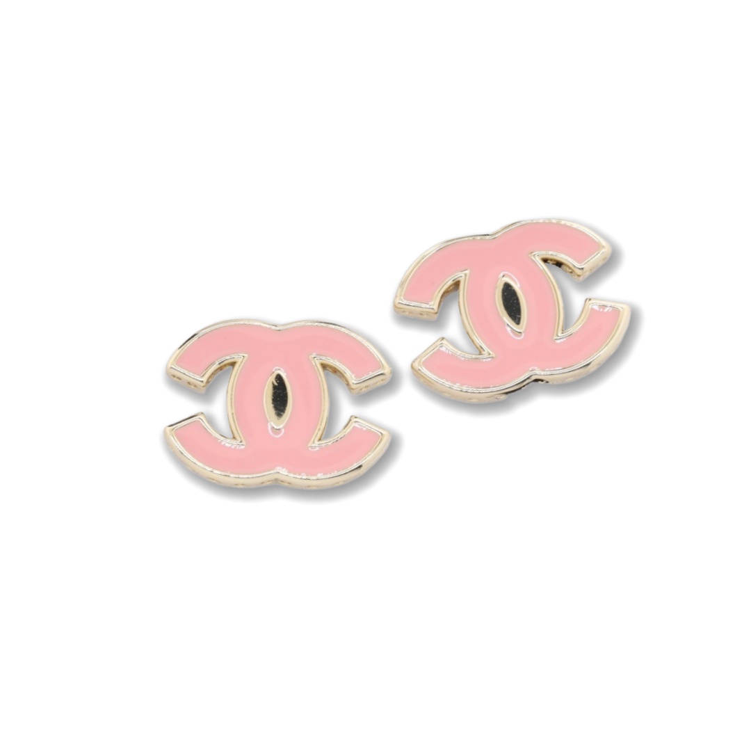 CCE370 Chanel Pink enamel cc logo stud earrings for women - ccjewelryacc