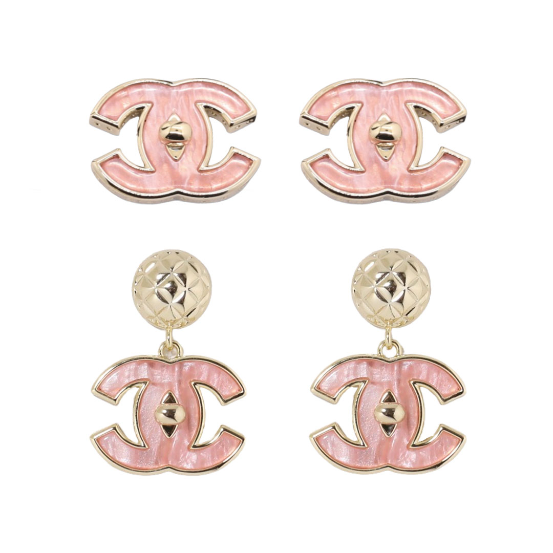 CCE365 Chanel Pink acrylic cc logo stud earrings for women - ccjewelryacc