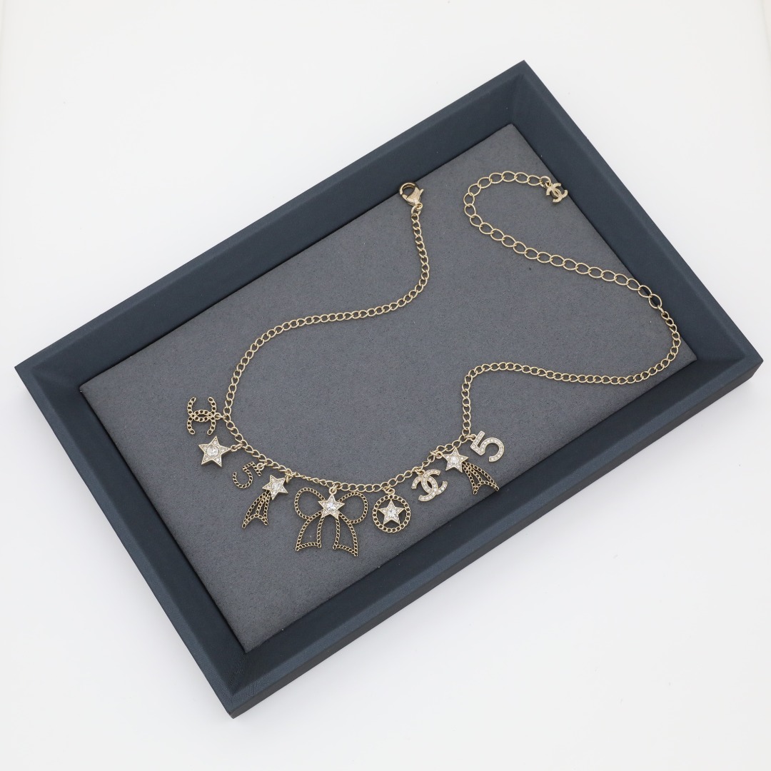 CCN451 Chanel star bow No 5 charms choker necklace for women - ccjewelryacc