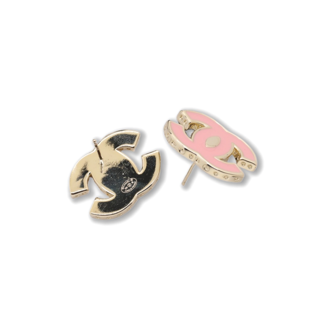 CCE370 Chanel Pink enamel cc logo stud earrings for women - ccjewelryacc