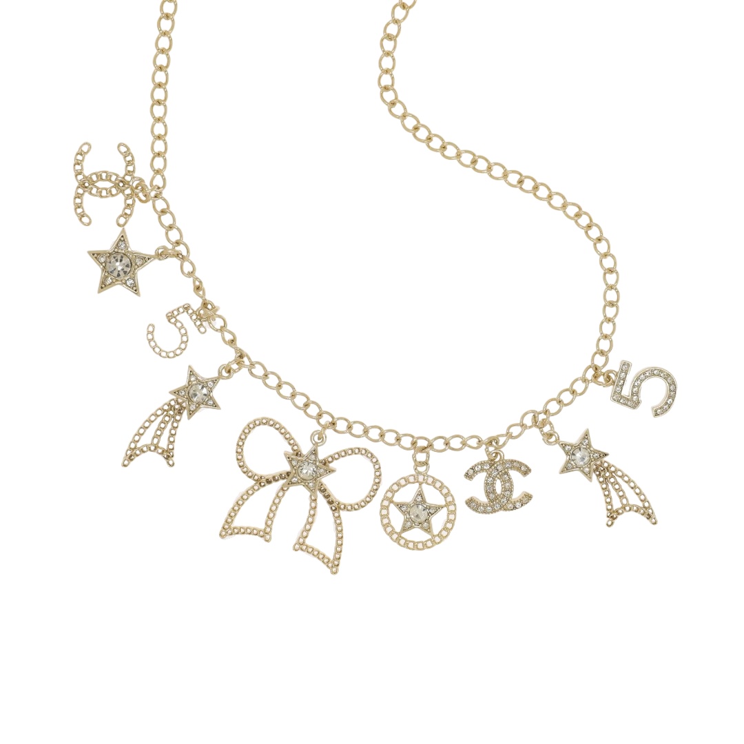 CCN451 Chanel star bow No 5 charms choker necklace for women - ccjewelryacc