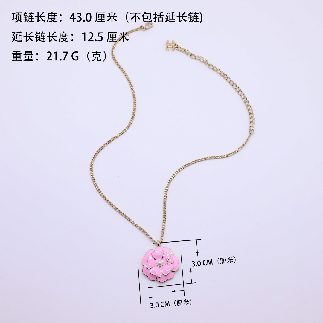 CCN043 Chanel Pink/Black enamel camellia pendant necklace for women - ccjewelryacc