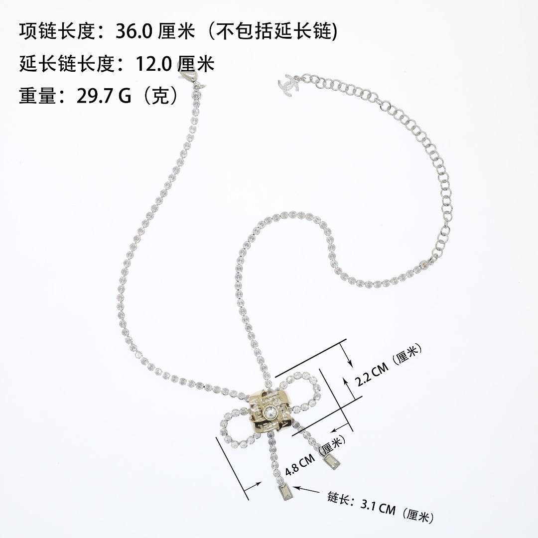 CCN059 Chanel crystal tennis chain bow choker necklace for women - ccjewelryacc