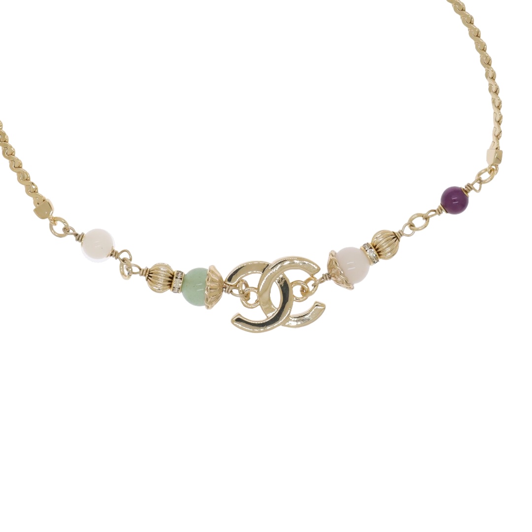 CCN450 Chanel Vintage snake chain color gemstone cc choker necklace - ccjewelryacc