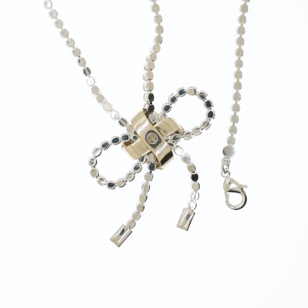 CCN059 Chanel crystal tennis chain bow choker necklace for women - ccjewelryacc