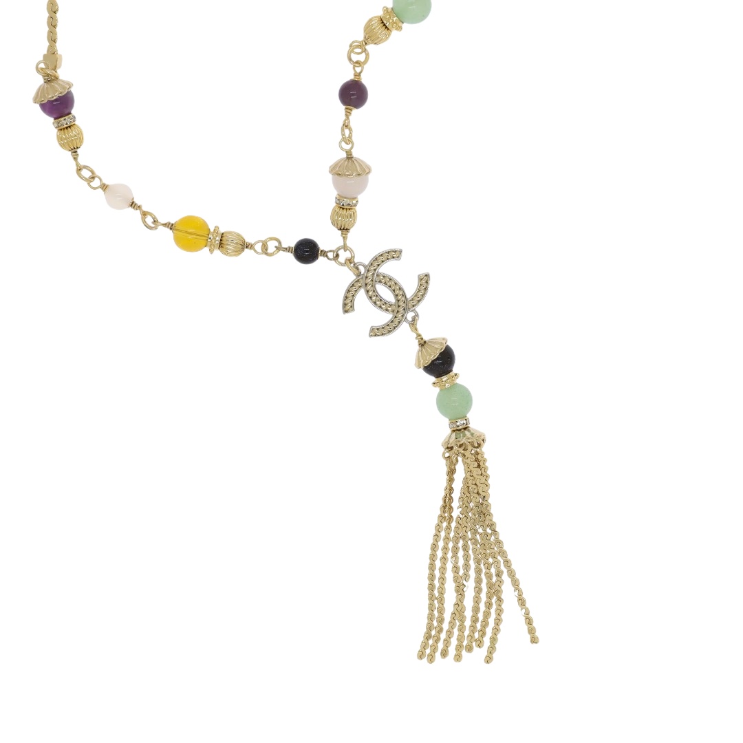 CCN052 Chanel colorful gemstone tassels necklace for women - ccjewelryacc