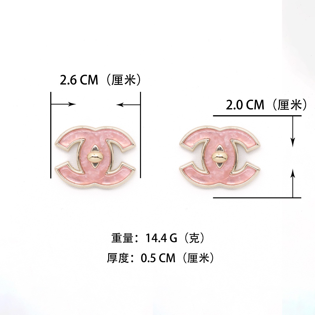 CCE365 Chanel Pink acrylic cc logo stud earrings for women - ccjewelryacc