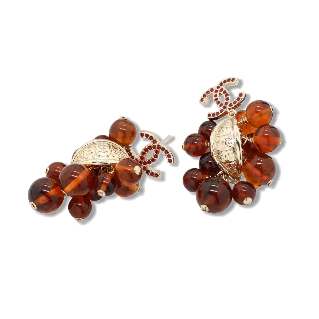CCE369 Chanel vintage red grape dangle earrings for women - ccjewelryacc