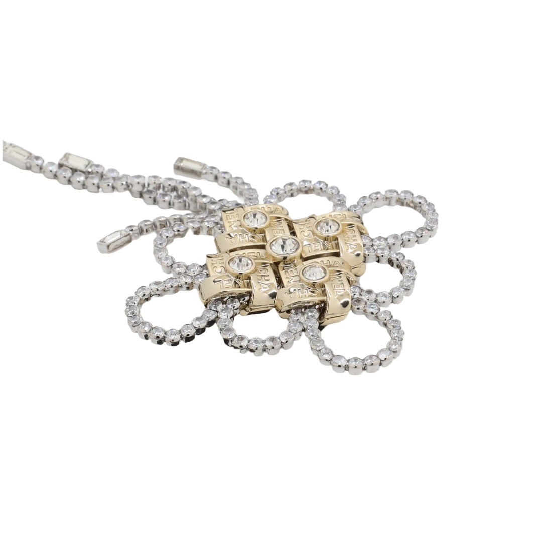 BCB602 Chanel light gold  crystal flower tassels brooch pin - ccjewelryacc
