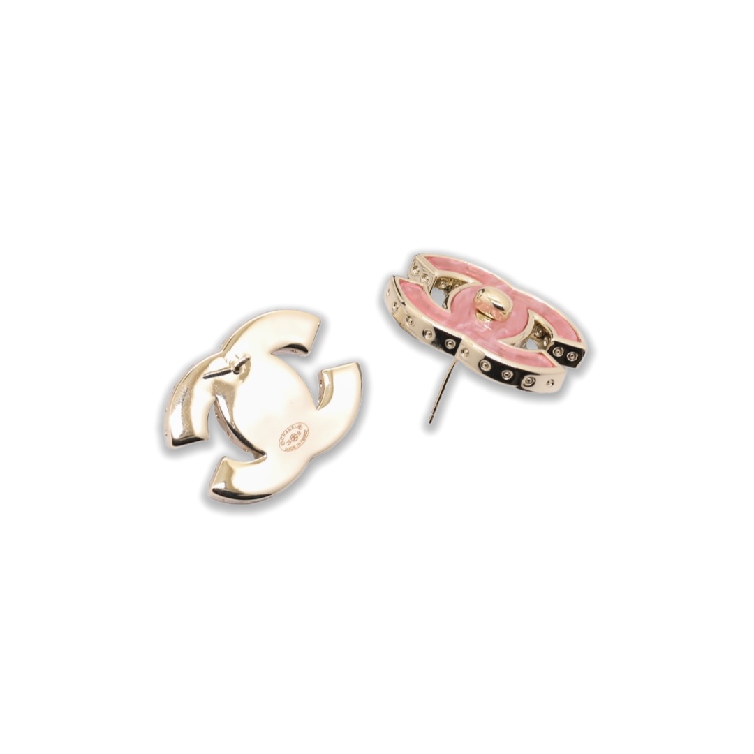 CCE365 Chanel Pink acrylic cc logo stud earrings for women - ccjewelryacc