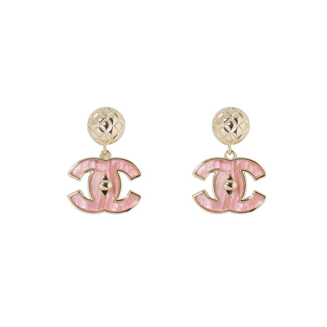 CCE365 Chanel Pink acrylic cc logo stud earrings for women - ccjewelryacc
