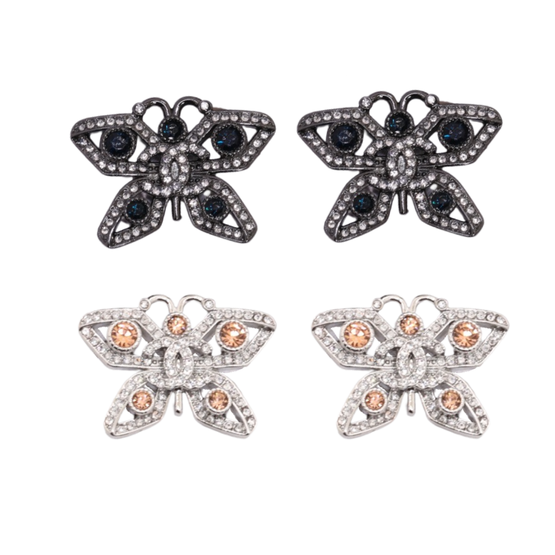 CCE348 Chanel 25 black crystal butterfly stud earrings for women - ccjewelryacc