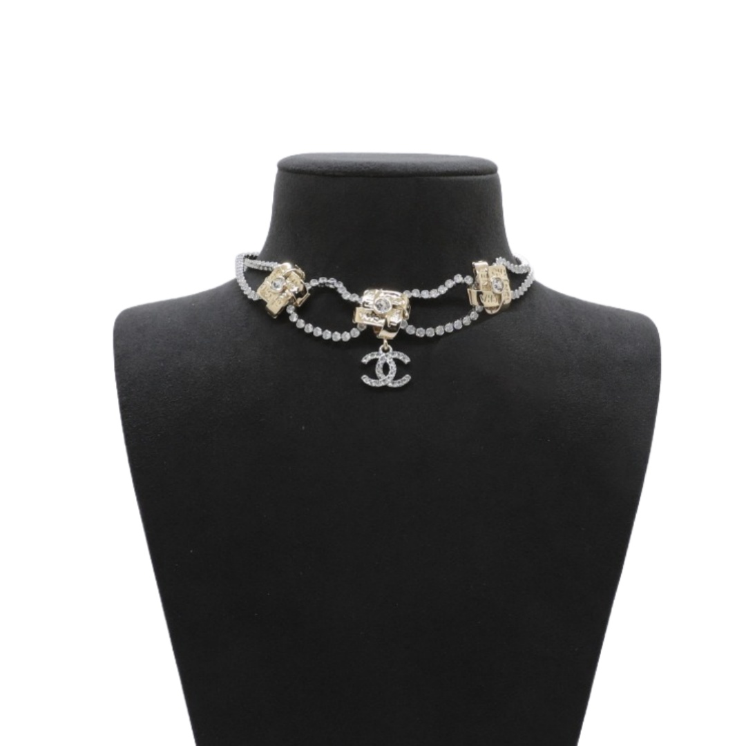 CCN148 Chanel double layer crystal tennies chain choker necklace for women - ccjewelryacc