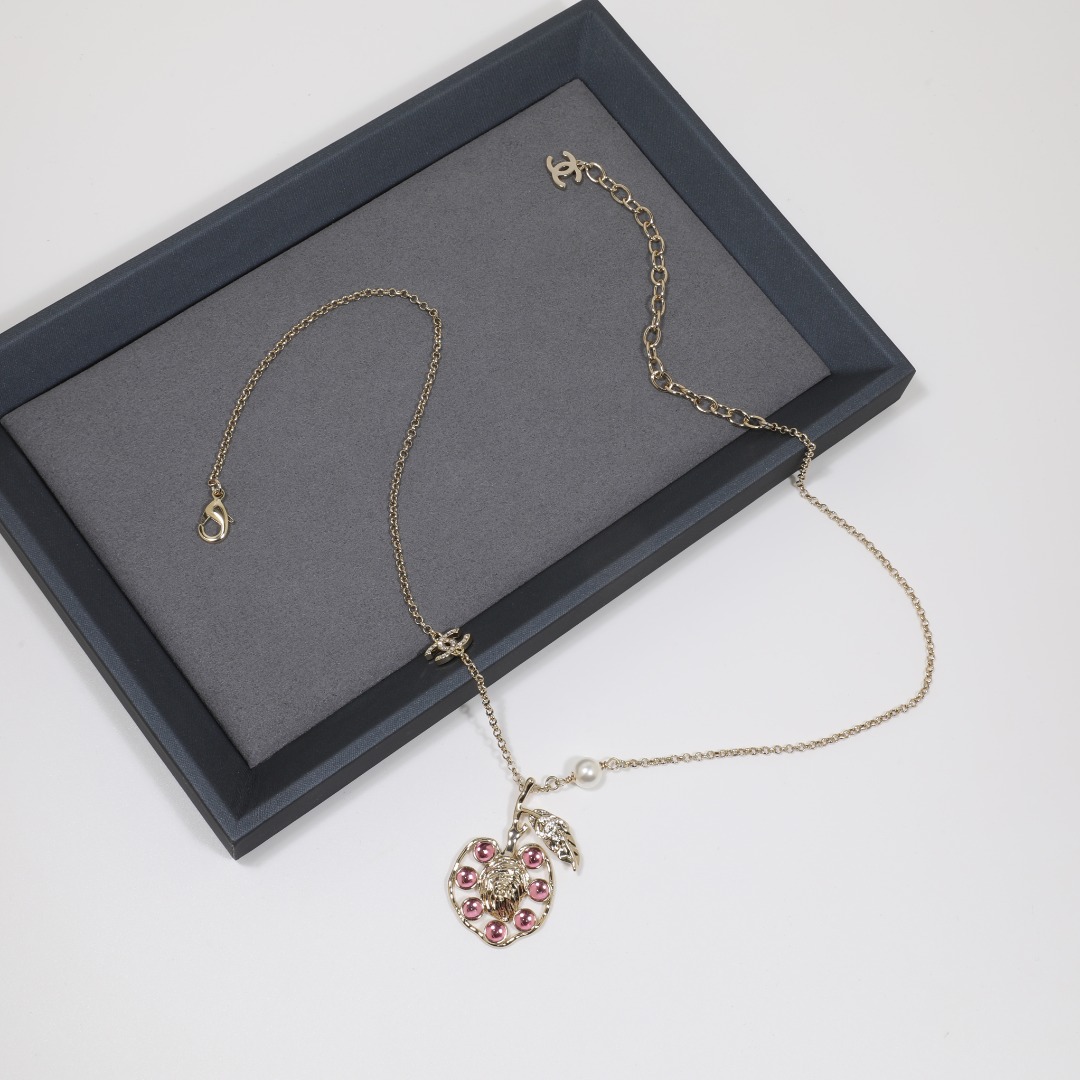 CCN178 Chanel hollow-out crystal Peaches pendant necklace for women - ccjewelryacc