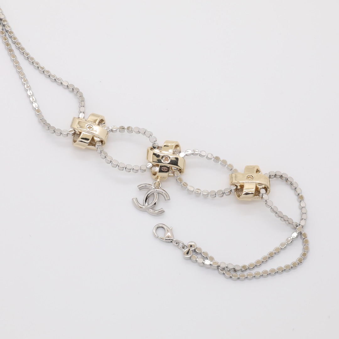 CCN148 Chanel double layer crystal tennies chain choker necklace for women - ccjewelryacc