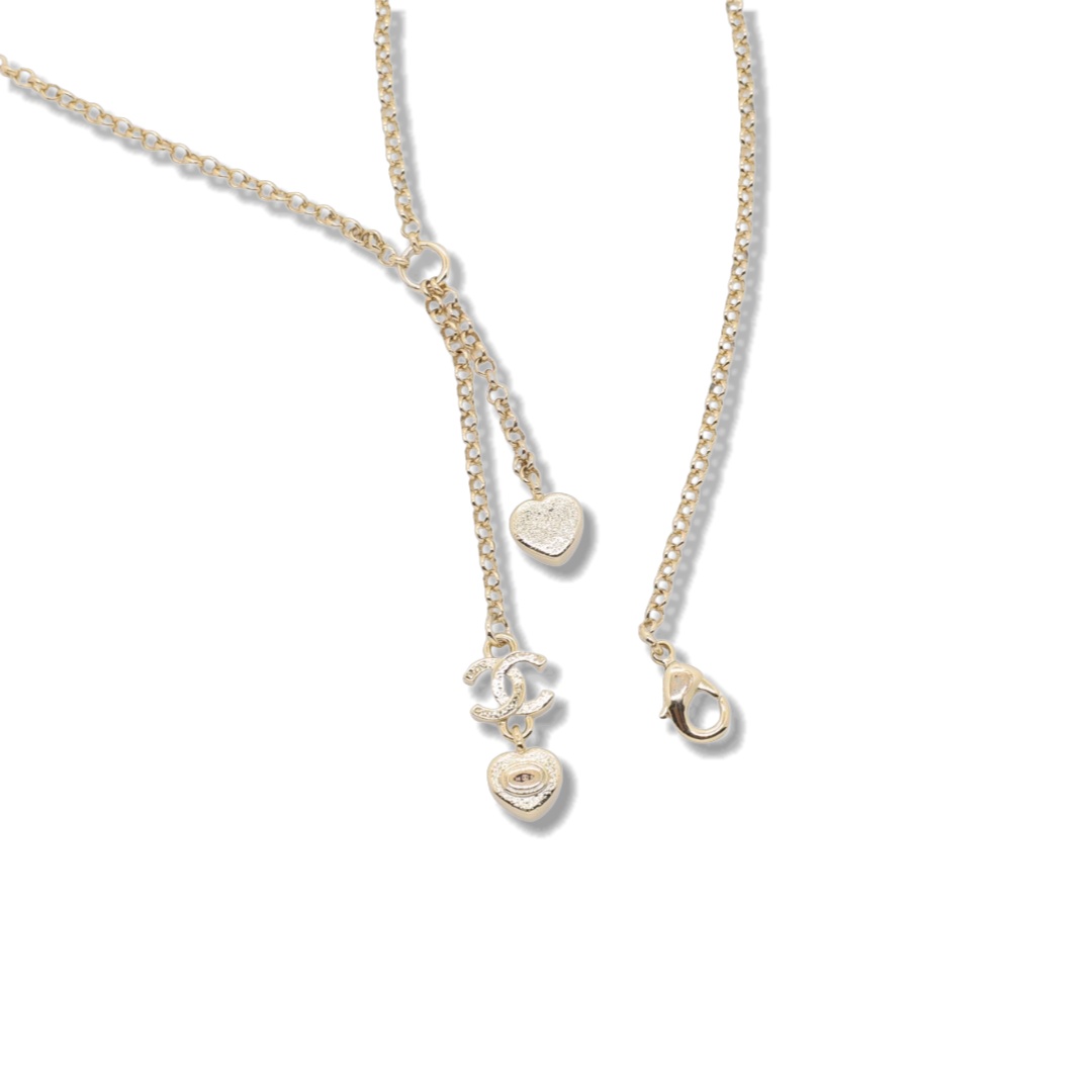 CCN091 Chanel crystal heart cc logo tassels necklace for women - ccjewelryacc