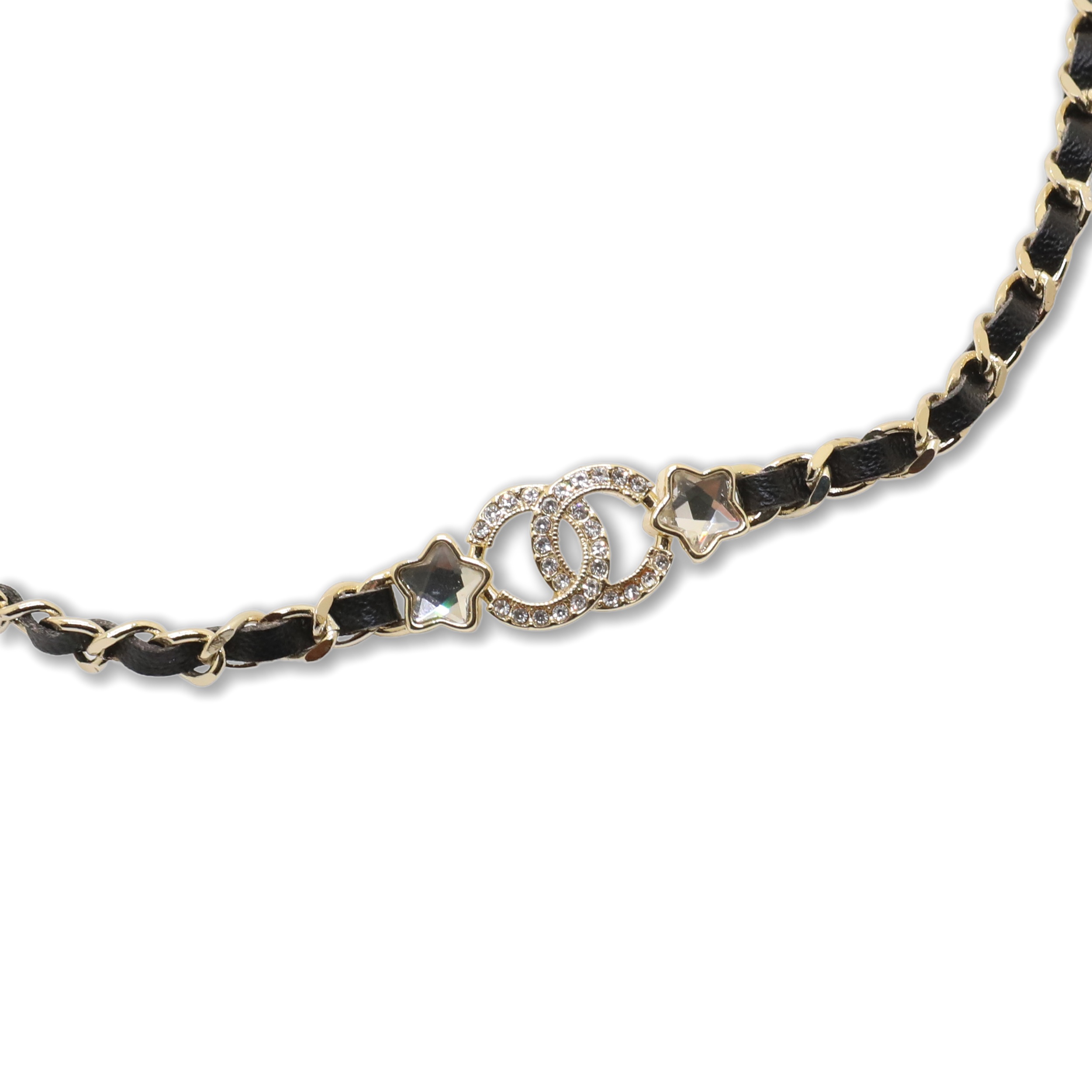 CCN107 Chanel metal leater chain with crystal star cc logo choker necklace for women - ccjewelryacc