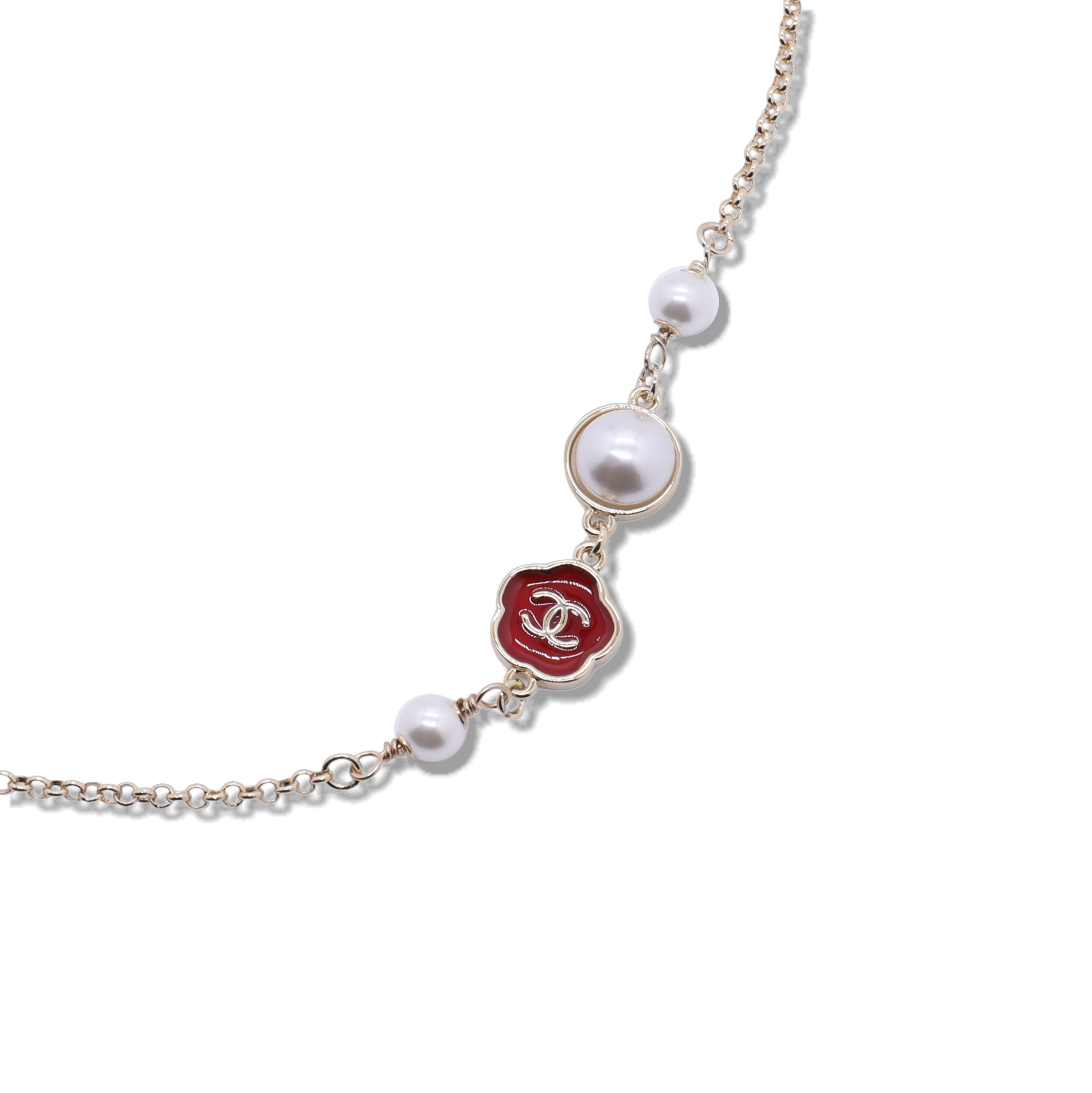 CCL128 Chanel red camellia charms long chain sweater Necklace for women - ccjewelryacc