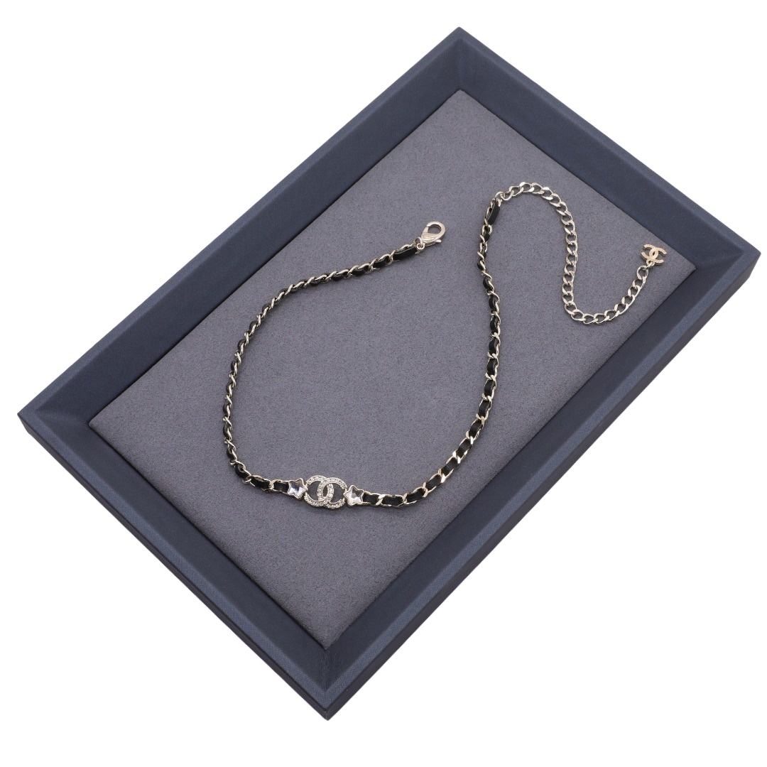 CCN107 Chanel metal leater chain with crystal star cc logo choker necklace for women - ccjewelryacc