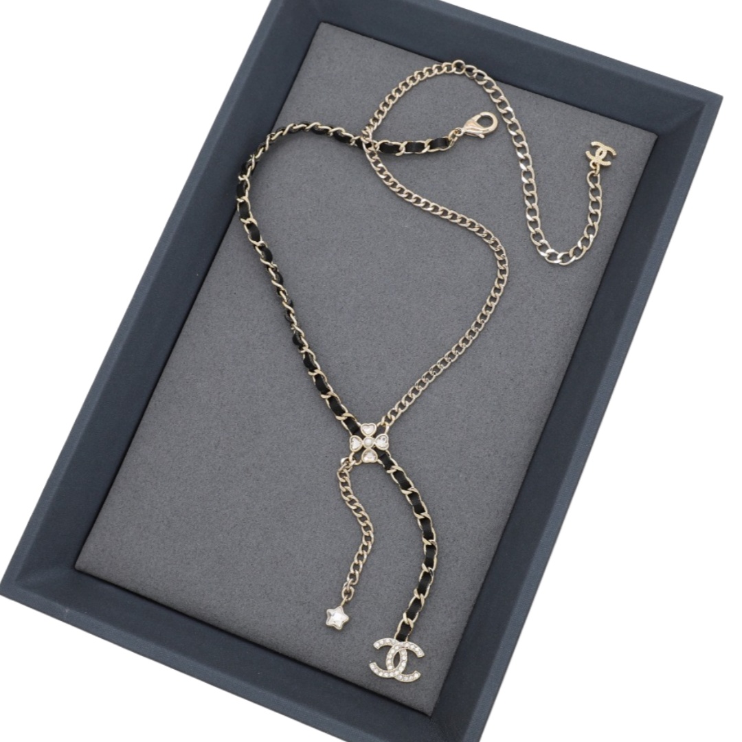 CCN110 Chanel metal leater chain with crystal star cc tassels necklace for women - ccjewelryacc