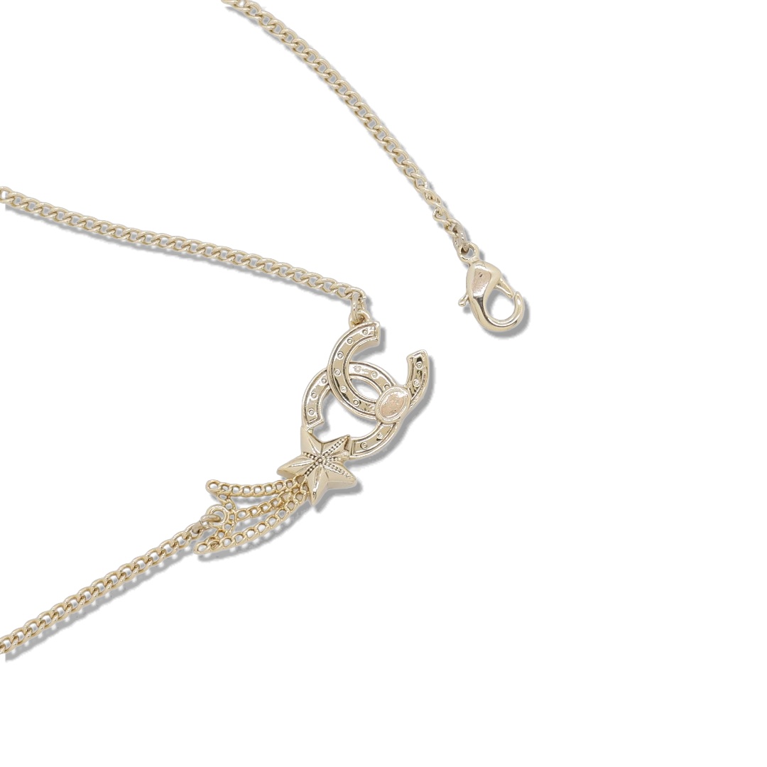 CCN075 Chanel metal chain crystal star cc logo choker necklace for women - ccjewelryacc