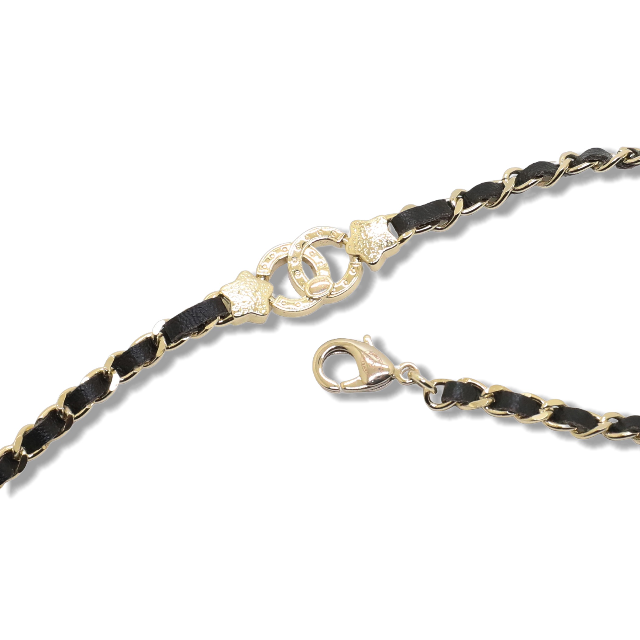 CCN107 Chanel metal leater chain with crystal star cc logo choker necklace for women - ccjewelryacc