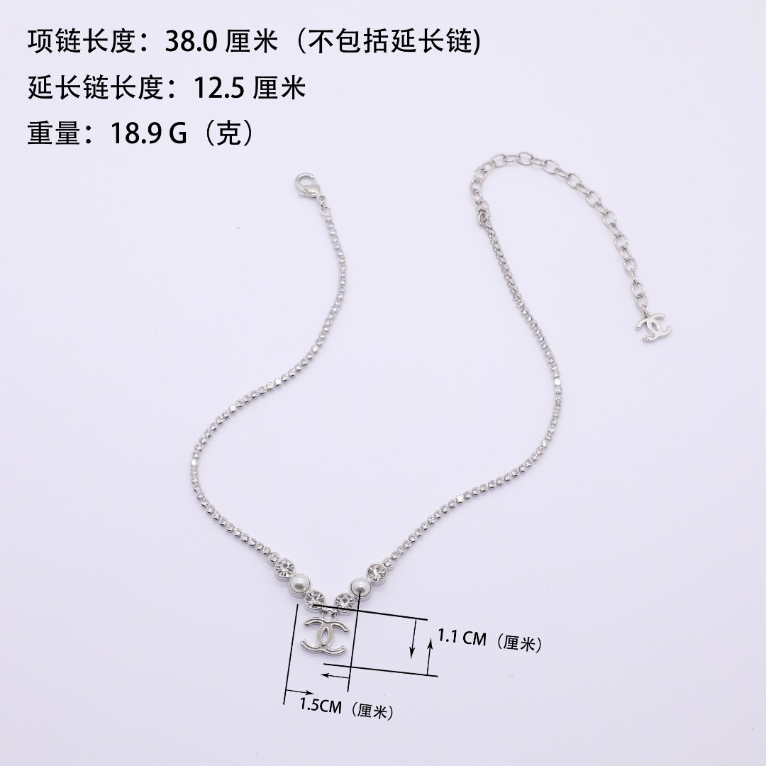 CCN156 Chanel White Gold crystal tennies necklace for women - ccjewelryacc