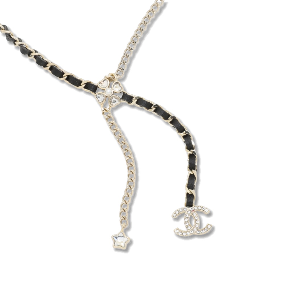 CCN110 Chanel metal leater chain with crystal star cc tassels necklace for women - ccjewelryacc