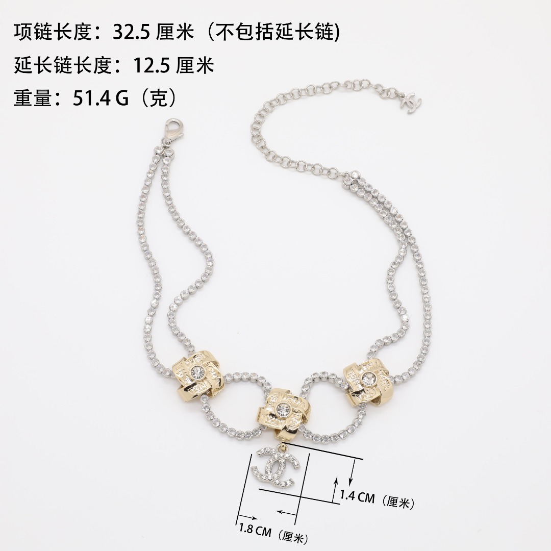 CCN148 Chanel double layer crystal tennies chain choker necklace for women - ccjewelryacc