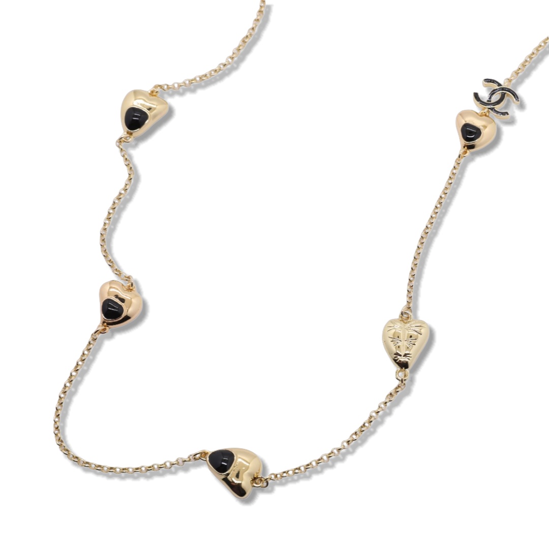 CCL289 Chanel Metal 18k gold plated long chain black enamel sweater necklace for women - ccjewelryacc