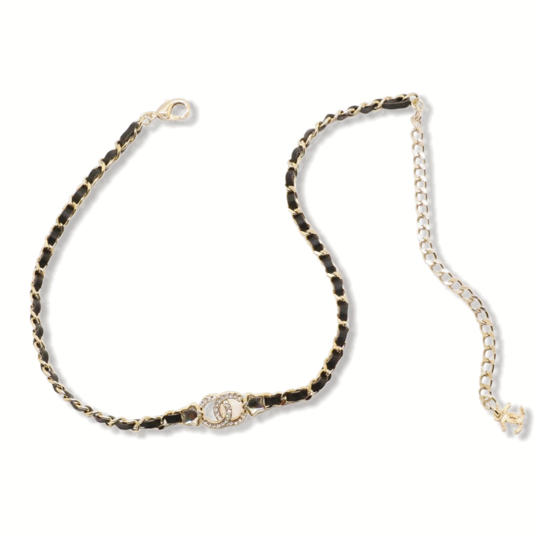 CCN107 Chanel metal leater chain with crystal star cc logo choker necklace for women - ccjewelryacc
