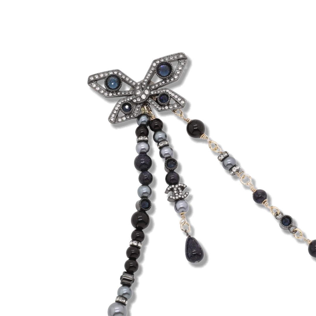 CCL069 Chanel vintage black pearl butterfly tassels long chain sweater necklace for women - ccjewelryacc
