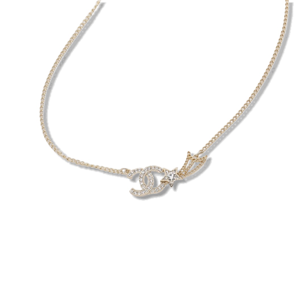 CCN075 Chanel metal chain crystal star cc logo choker necklace for women - ccjewelryacc