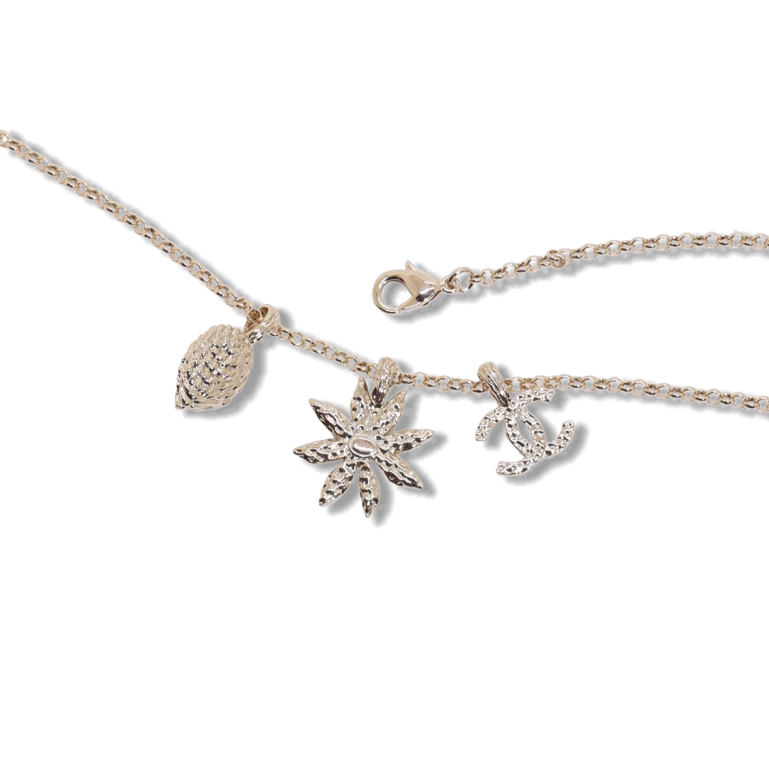CCN206 Chanel crystal cc logo pink crystal and sunflower charms necklace for women - ccjewelryacc