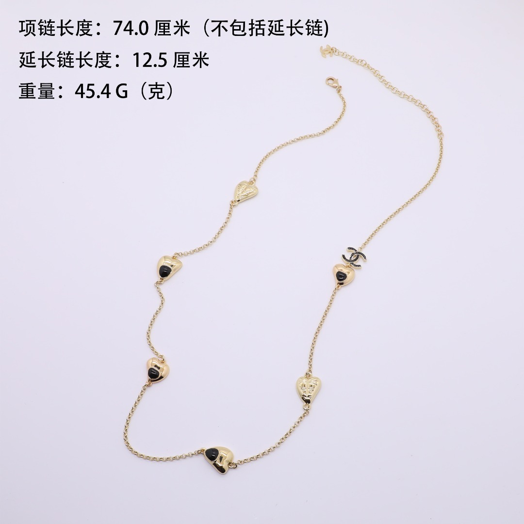 CCL289 Chanel Metal 18k gold plated long chain black enamel sweater necklace for women - ccjewelryacc