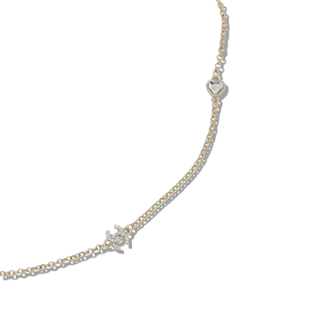 CCL249 Chanel crystal heart cc logo pearl long chain sweater necklace for women - ccjewelryacc