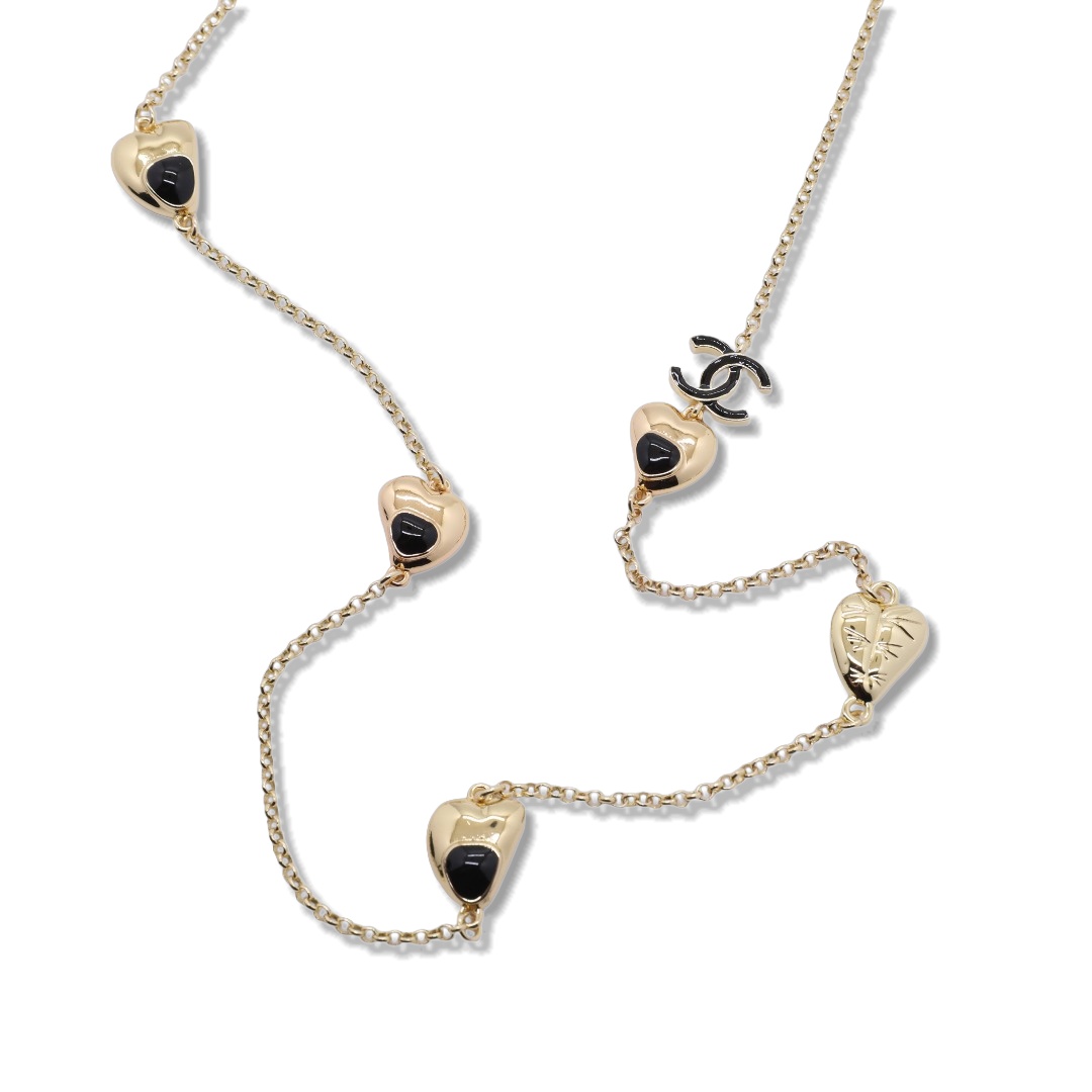CCL289 Chanel Metal 18k gold plated long chain black enamel sweater necklace for women - ccjewelryacc