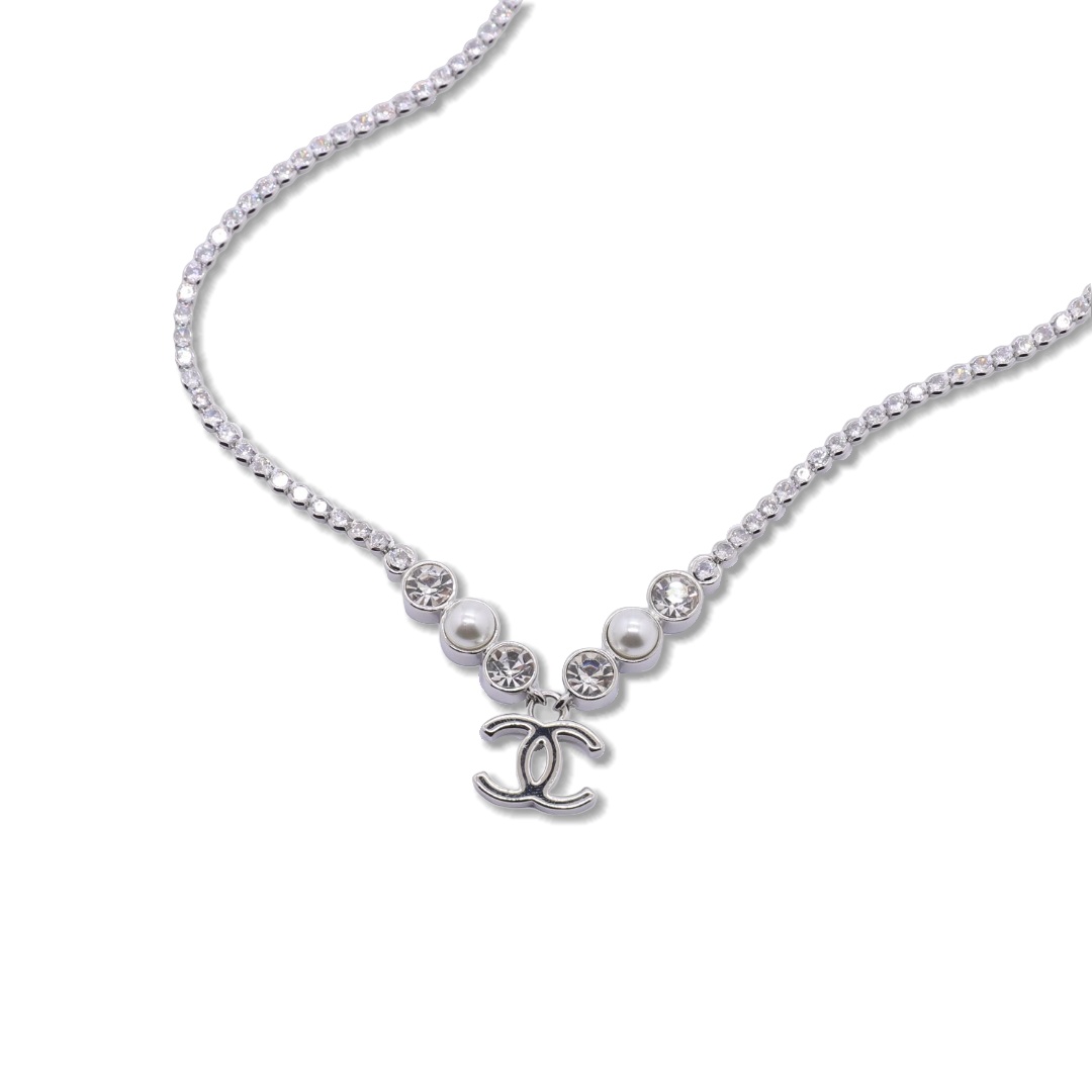 CCN156 Chanel White Gold crystal tennies necklace for women - ccjewelryacc
