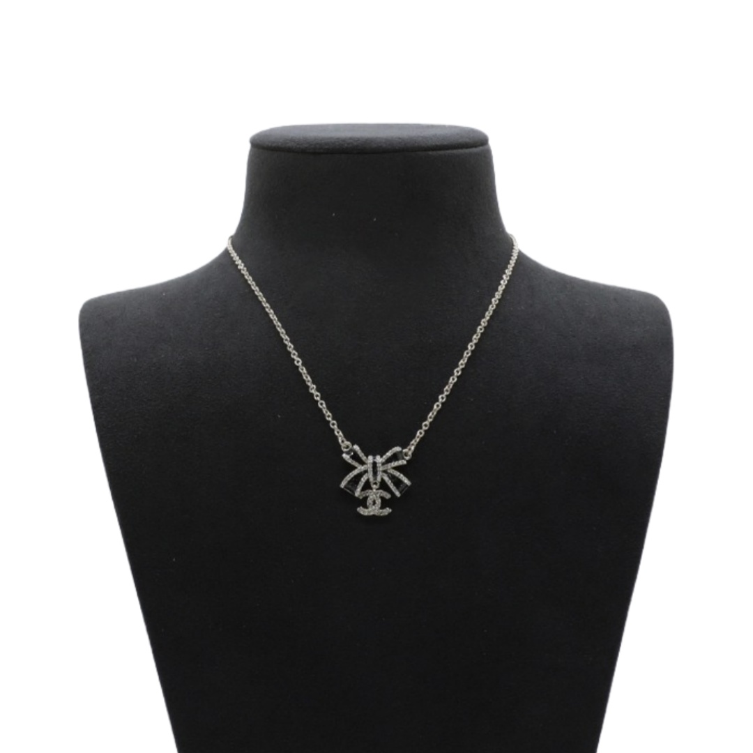 CCN141 Chanel Black enamel Bow with crystal cc logo pendant necklace for women - ccjewelryacc