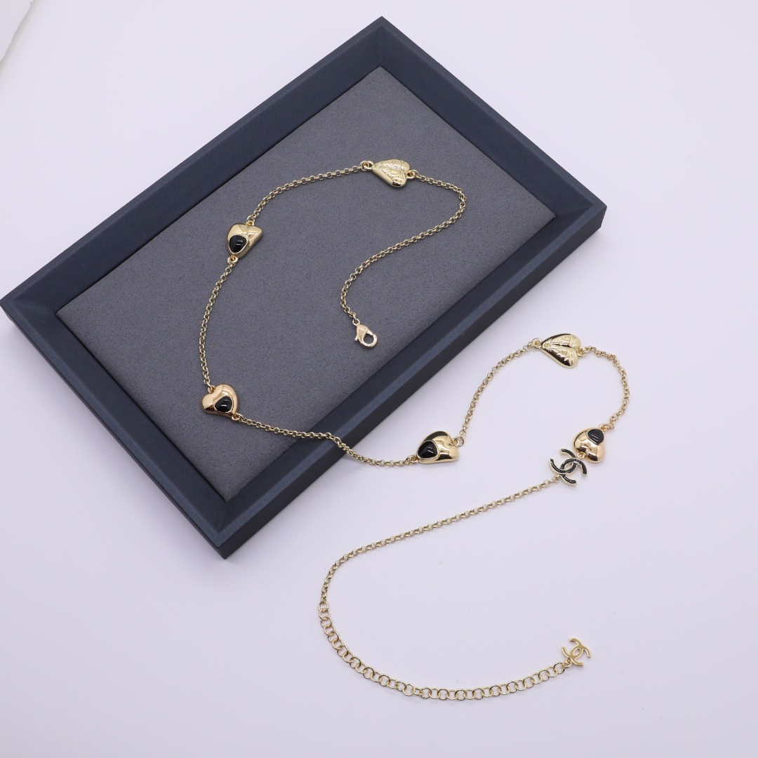 CCL289 Chanel Metal 18k gold plated long chain black enamel sweater necklace for women - ccjewelryacc