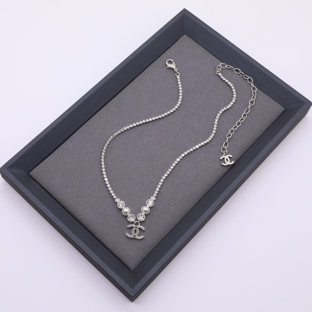 CCN156 Chanel White Gold crystal tennies necklace for women - ccjewelryacc