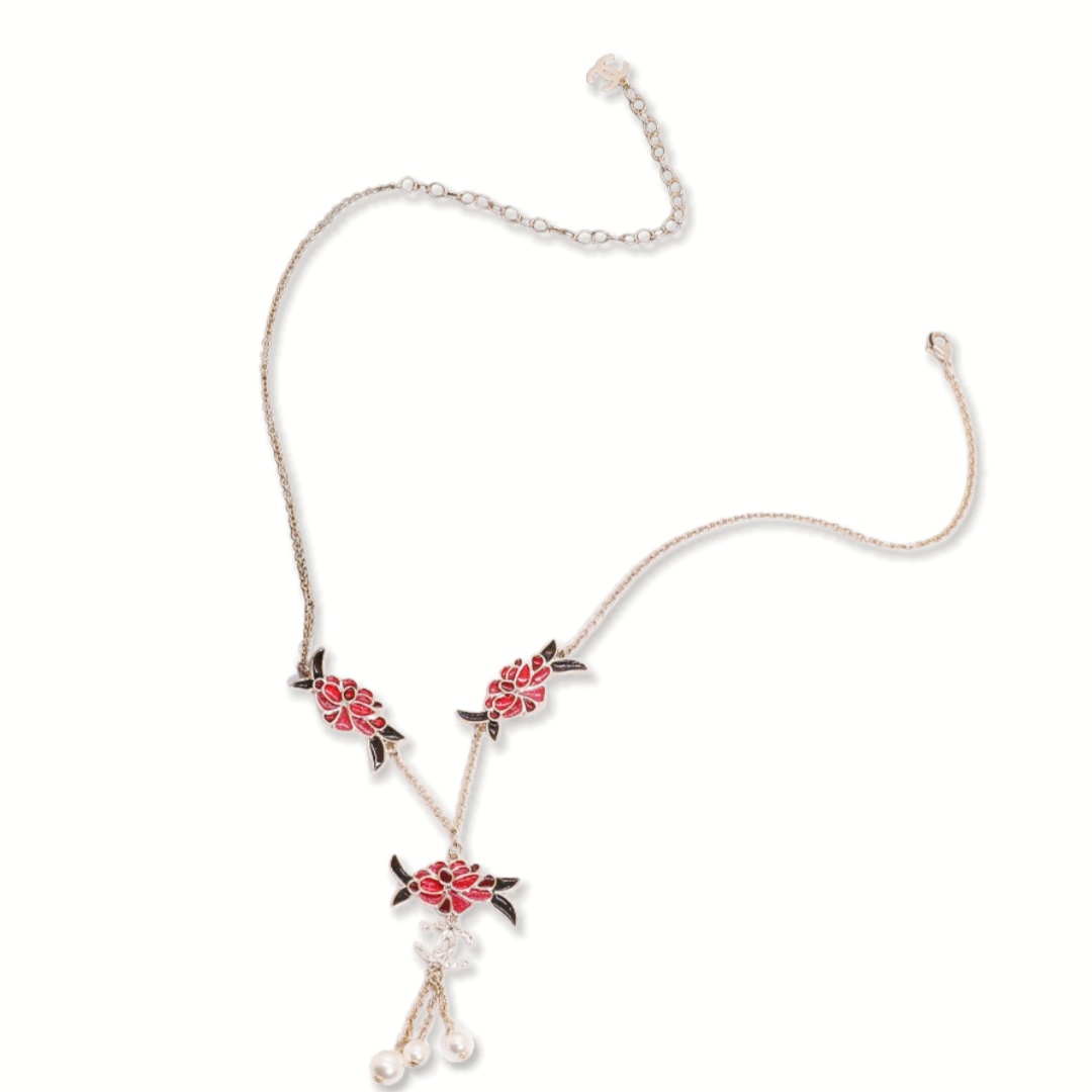 CCN191 Chanel color enamel flower tassels necklace for women - ccjewelryacc