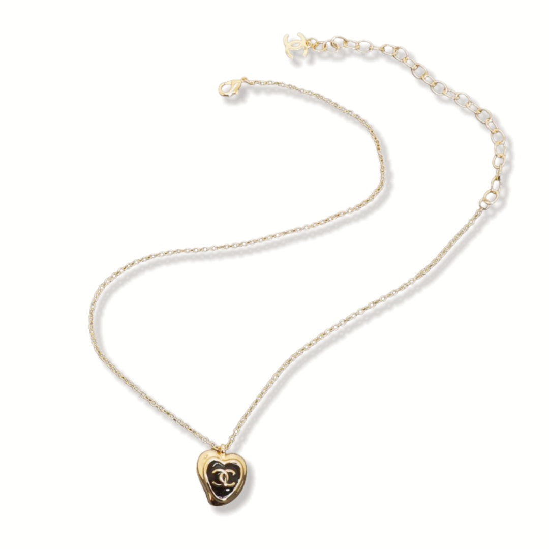 CCN204 Chanel Black enamel heart pendant necklace for women - ccjewelryacc