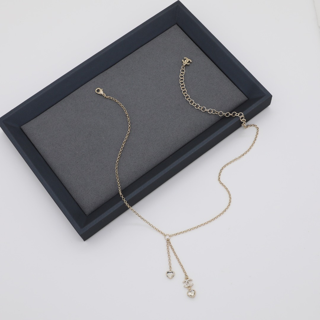 CCN091 Chanel crystal heart cc logo tassels necklace for women - ccjewelryacc
