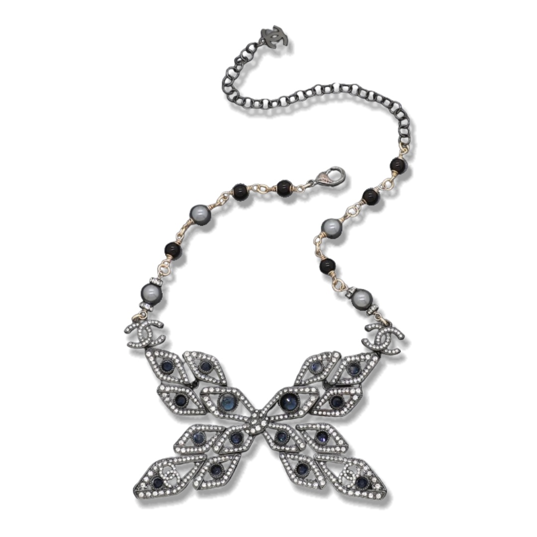 CCN375 Chanel vintage crystal butterfly choker necklace - ccjewelryacc