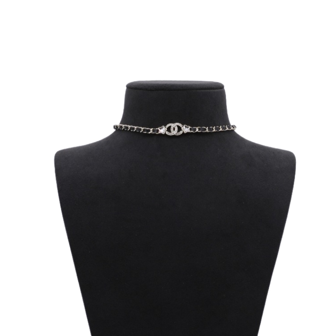CCN107 Chanel metal leater chain with crystal star cc logo choker necklace for women - ccjewelryacc