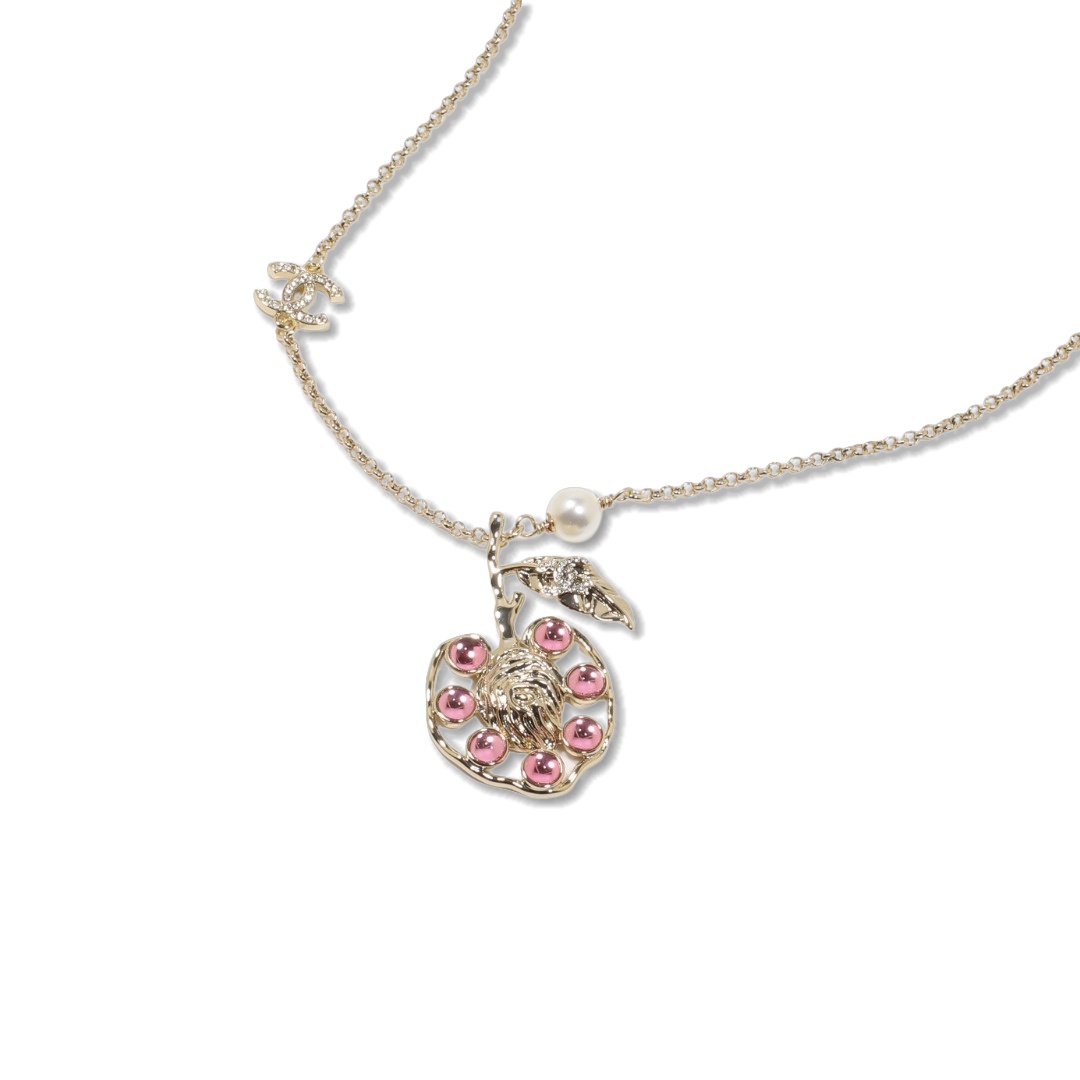 CCN178 Chanel hollow-out crystal Peaches pendant necklace for women - ccjewelryacc