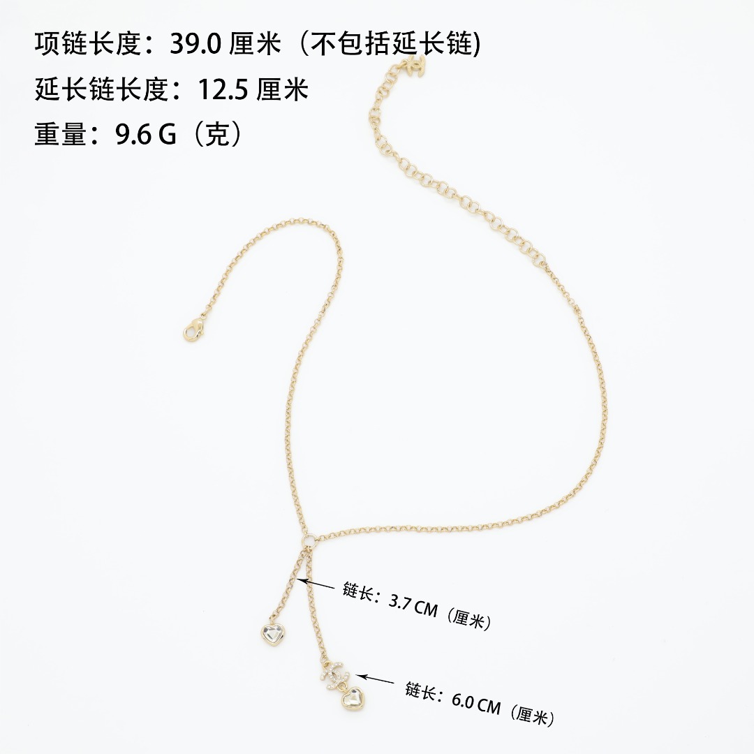 CCN091 Chanel crystal heart cc logo tassels necklace for women - ccjewelryacc