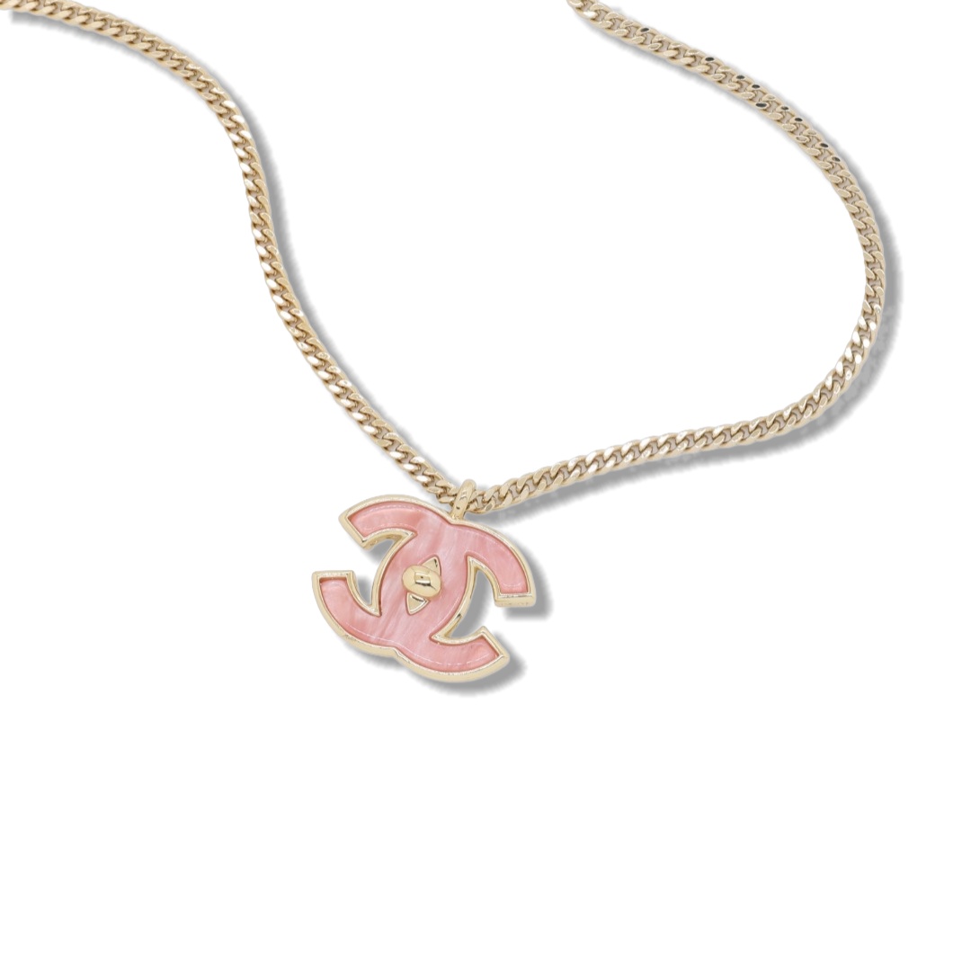 CCN145 Chanel pink acrylic cc logo pendant necklace for women - ccjewelryacc